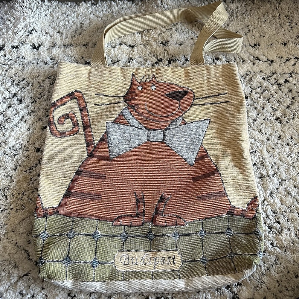 Budapest Double‎ Sided Cat Print Tote Bag 16" Made in Hungary Farmers Market Bag